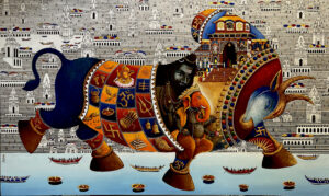Chandrakant Tajbije, Shiva's Nandi, Acrylic on canvas I Size - 36 x 60 Inches.